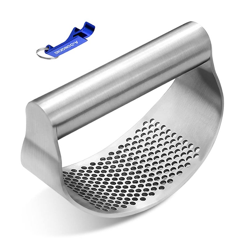 AmDONGKING Garlic Press Rocker, Bottle Opener, Stainless Steel Garlic Crusher Chopper Squeezer Slicer Mincer - Image 1